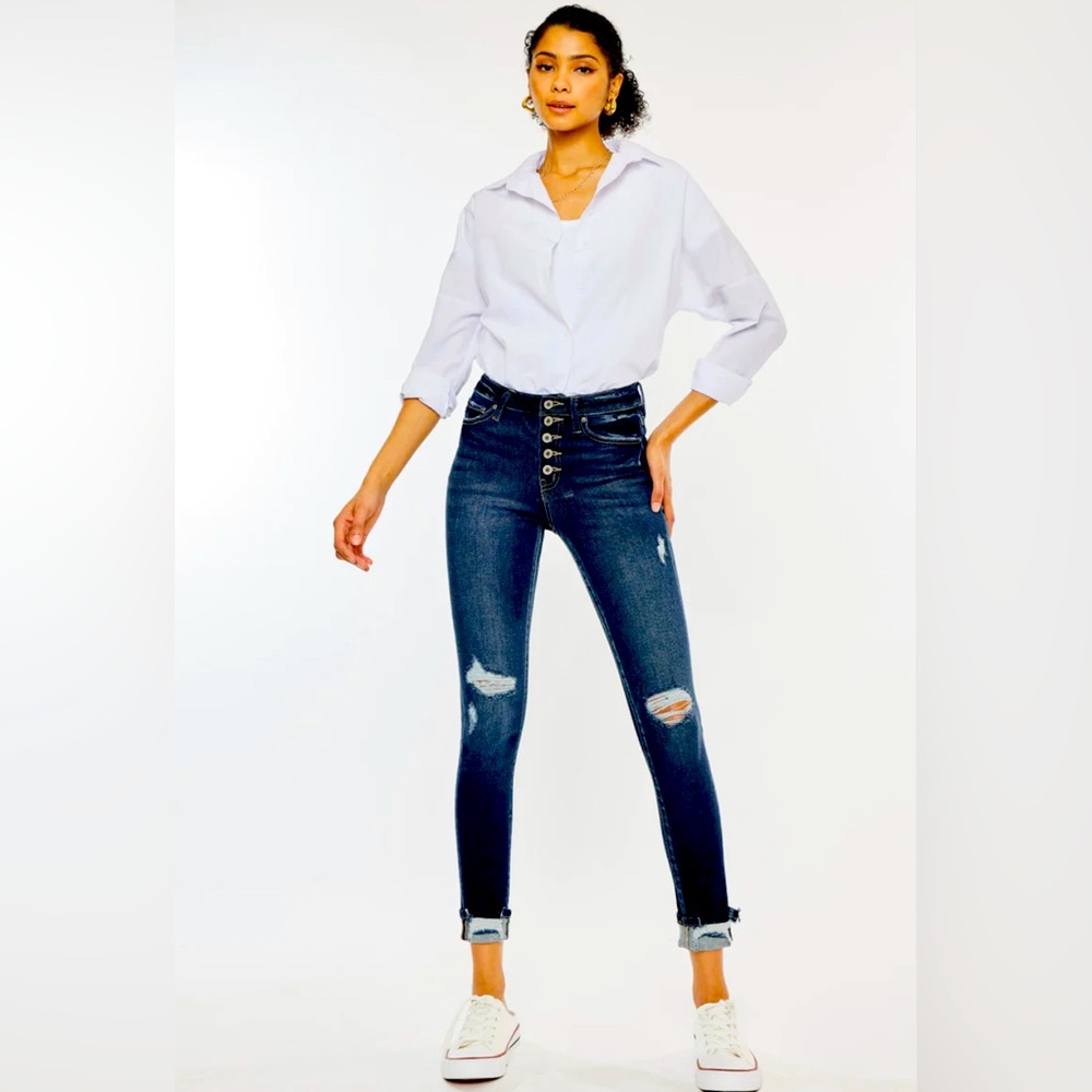 KanCan Norah High Rise Ankle Skinny Dark Distressed Jeans size 5/26